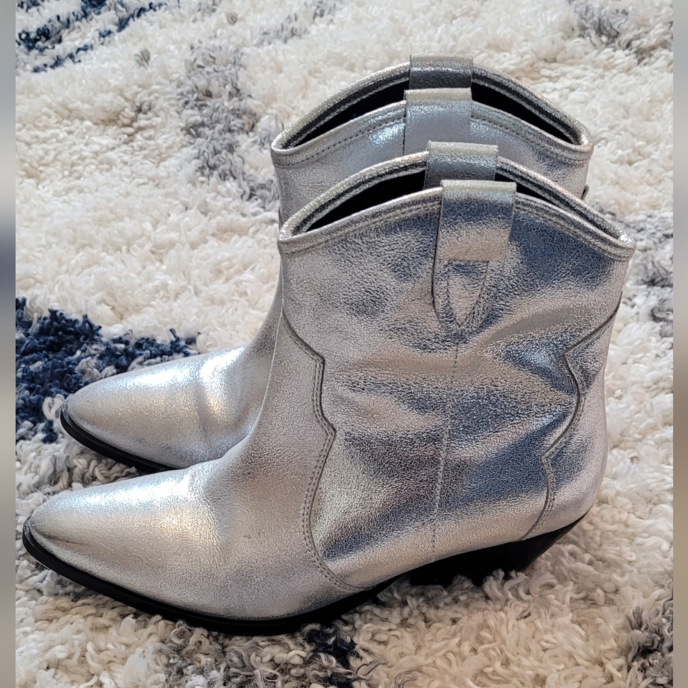 Oliver Bonas Silver METALLIC Ankle Boots WOMENS size 6UK US8